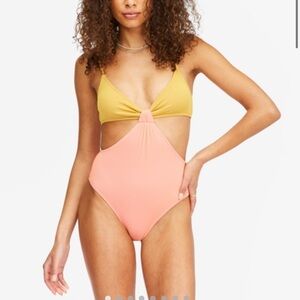 NEW Billabong Hi Life Freya One Piece Swimsuit Yellow Pink Size Large NWT